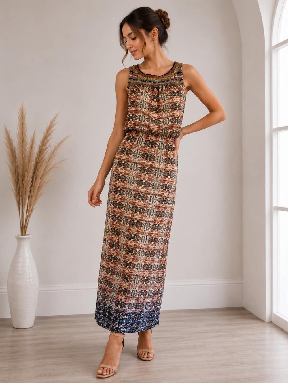 Jessica Simpson Multicolor Sleeveless Geo-Print Maxi Dress